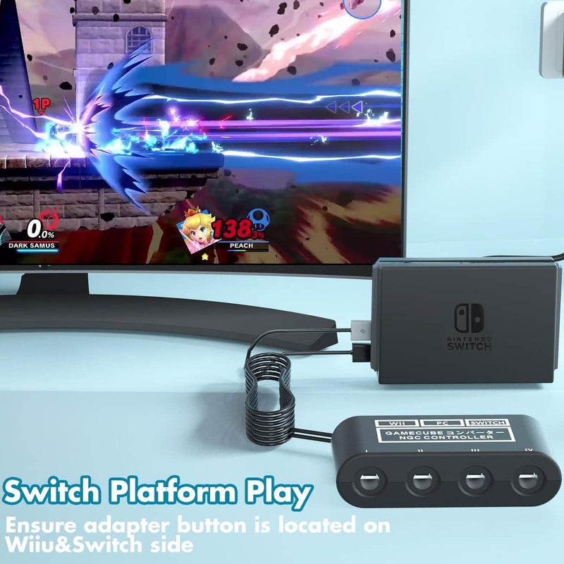 CLOUDREAM Gamecube Controller Adapter for Nintendo Switch / OLED / Switch 2 Gamecube Adapter, Compatible with PC WII U Switch 2, Support 4 Gamecube Controller to Play Supper Smash Bros with 70IN Long Cable - Image 4
