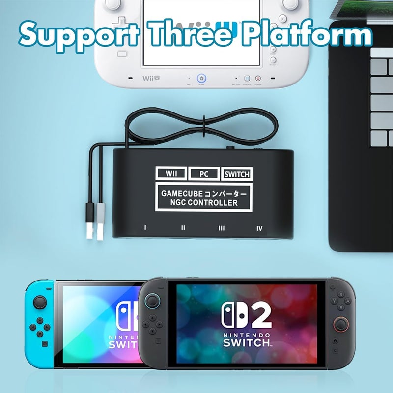 CLOUDREAM Gamecube Controller Adapter for Nintendo Switch / OLED / Switch 2 Gamecube Adapter, Compatible with PC WII U Switch 2, Support 4 Gamecube Controller to Play Supper Smash Bros with 70IN Long Cable - Image 2