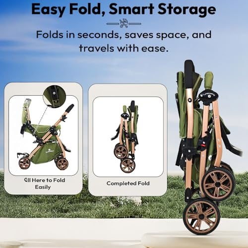 StarAndDaisy Foldable Baby Stroller for 0-3 years Infant & Toddler / Travel Pram for Baby with 360° Swivel Lockable Front Wheels , Multi-Level Recline & Adjustable Footrest, Removable Tray , Safety Harness Belt -Grey - Image 3