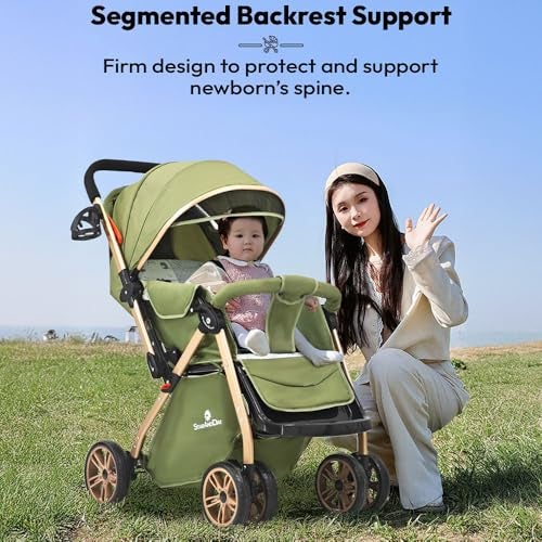 StarAndDaisy Foldable Baby Stroller for 0-3 years Infant & Toddler / Travel Pram for Baby with 360° Swivel Lockable Front Wheels , Multi-Level Recline & Adjustable Footrest, Removable Tray , Safety Harness Belt -Grey - Image 5