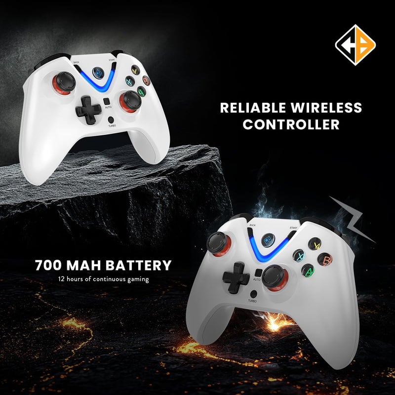 Cosmic Byte وحدة تحكم ARES اللاسلكية للكمبيوتر الشخصي، مشغلات مغناطيسية، عصي تحكم دقيقة، اهتزاز مزدوج، أزرار LED مضاءة من الخلف، كابل تمديد USB (أبيض) - Image 2