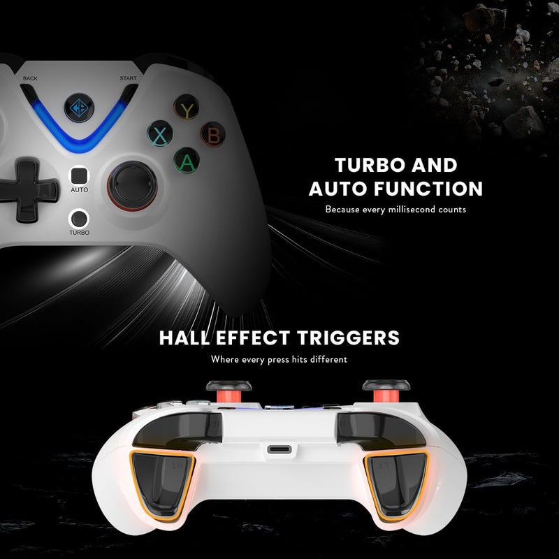 Cosmic Byte وحدة تحكم ARES اللاسلكية للكمبيوتر الشخصي، مشغلات مغناطيسية، عصي تحكم دقيقة، اهتزاز مزدوج، أزرار LED مضاءة من الخلف، كابل تمديد USB (أبيض) - Image 5