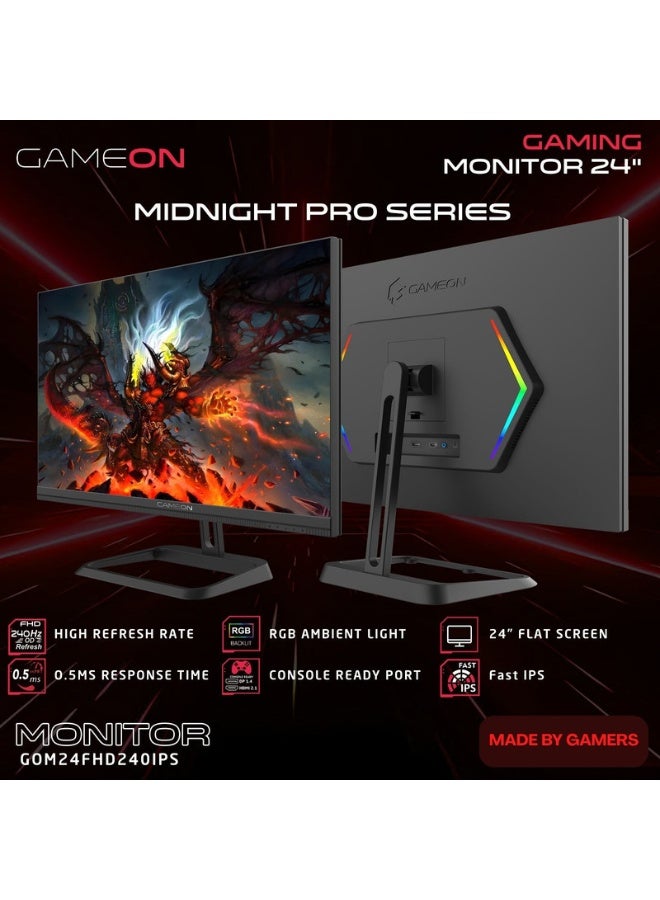جايم أون شاشة ألعاب 24 بوصة من سلسلة ميدنايت برو، FHD IPS سريع، معدل تحديث 240Hz، 0.5ms MPRT، HDMI 2.1 تدعم PS5 | GOM24FHD240IPS - Image 2