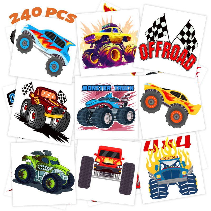 winthrop 240 Pcs Monster Truck Temporary Tattoos for Kids Individually Wrapped Waterproof Safety Truck Tattoos Stickers Best Choice for Classroom Gifts Bag Stuffers 60 Different Designs Big Cars