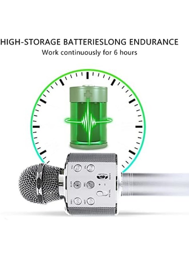 Wireless Bluetooth Karaoke Microphone for Kids, 5-in-1 Portable Handheld Karaoke Mic Speaker Player Recorder with Adjustable Remix FM Radio for Kids Girls Boys Teens Birthday (SLIVER) - Image 2