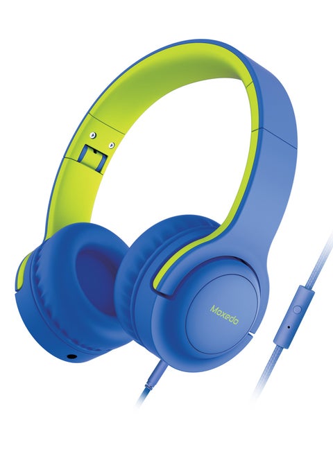 Moxedo Tiny Tunes Wired On-Ear Headphone with In-Line Remote Built-in Microphone Adjustable Foldable Design Stereo Headphone 93dB Compatible for iPad/Phone/Tablet and Other Devices (Blue)
