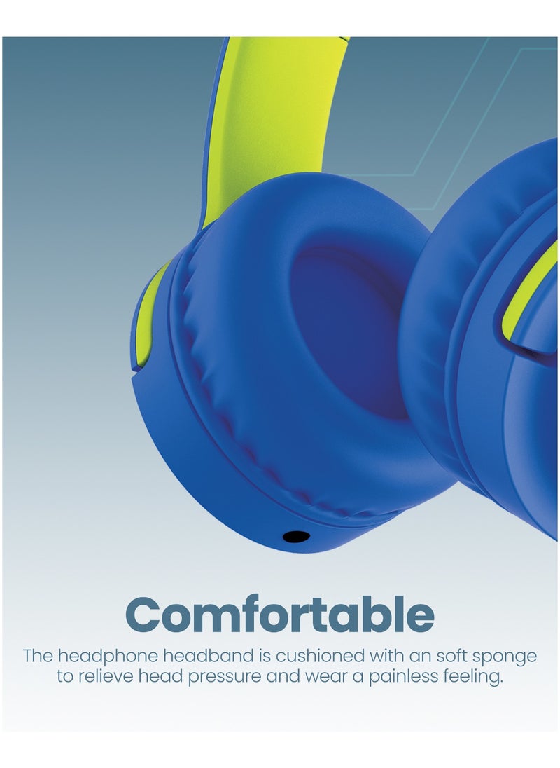 Moxedo - Moxedo Tiny Tunes Wired On-Ear Headphone with In-Line Remote Built-in Microphone Adjustable Foldable Design Stereo Headphone 93dB Compatible for iPad/Phone/Tablet and Other Devices (Blue) - Image 1