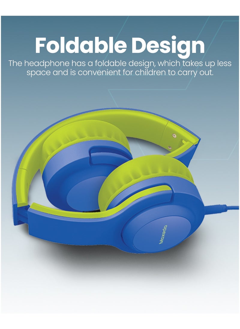 Moxedo - Moxedo Tiny Tunes Wired On-Ear Headphone with In-Line Remote Built-in Microphone Adjustable Foldable Design Stereo Headphone 93dB Compatible for iPad/Phone/Tablet and Other Devices (Blue) - Image 1