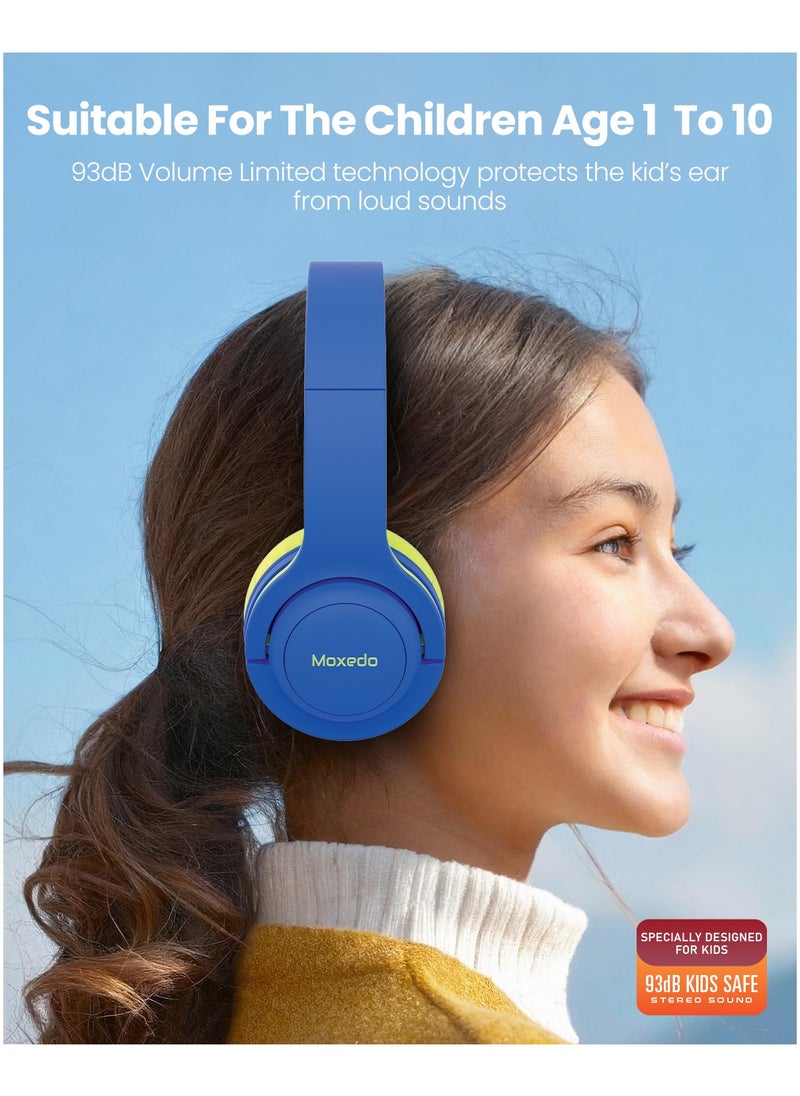 Moxedo - Moxedo Tiny Tunes Wired On-Ear Headphone with In-Line Remote Built-in Microphone Adjustable Foldable Design Stereo Headphone 93dB Compatible for iPad/Phone/Tablet and Other Devices (Blue) - Image 1