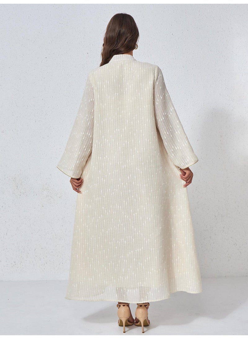 Kaiyuede Abaya Daily Eid Beige Multicolor Abstract Sequin Polyester Stand Collar V-Neck Full Coverage S-XL - Image 2