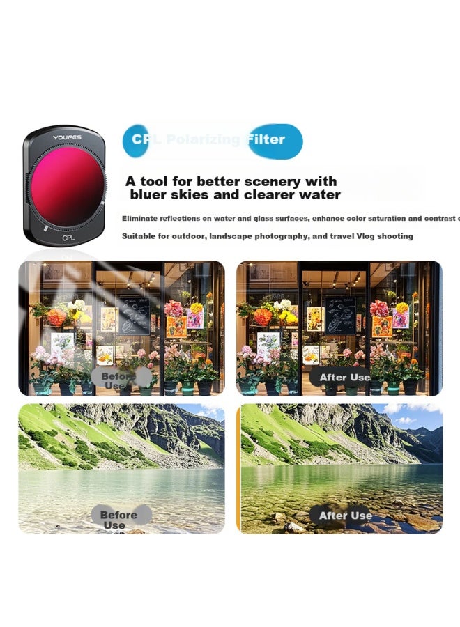 Youfes Yangfeisi Dji Pocket 3 Filter Set, Magnetic Dji Expansion Accessories, Uv Protection Filter, Cpl Polarizing Filter, Black Soft 1/4 Neutral Density Filter, Adjustable Nd Light Reducer - Image 2