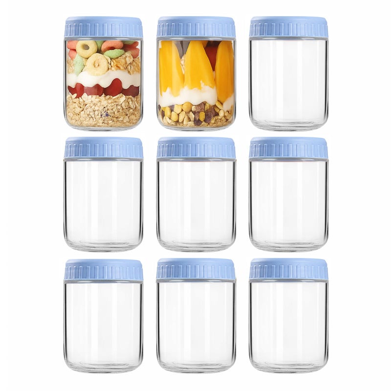 COYACOOL Overnight Oats Containers with Lids, 16oz Wide Mouth Mason Jars with Lids, 9 Pack Glass Jars with Airtight lid for Chia Pudding Yogurt Salad, Meal Prer Oatmeal Jars, Blue - Image 1