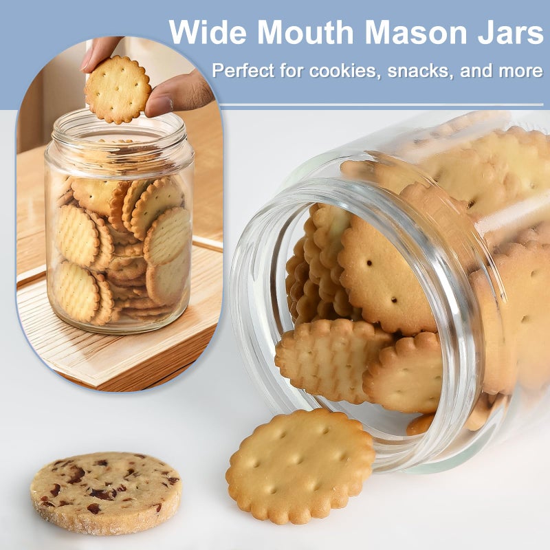 COYACOOL Overnight Oats Containers with Lids, 16oz Wide Mouth Mason Jars with Lids, 9 Pack Glass Jars with Airtight lid for Chia Pudding Yogurt Salad, Meal Prer Oatmeal Jars, Blue - Image 3