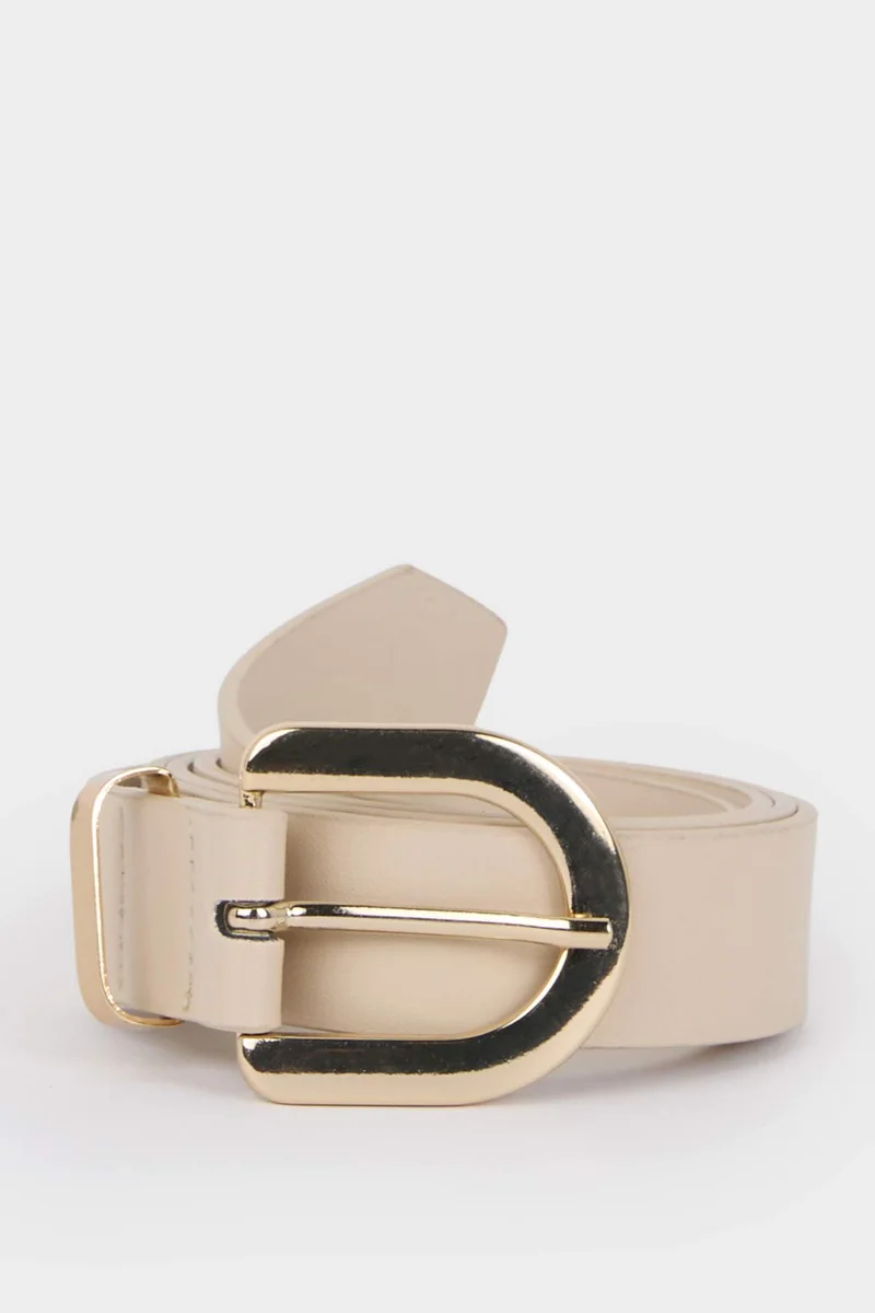 Woman Oval Buckle Faux Leather Jean Belt