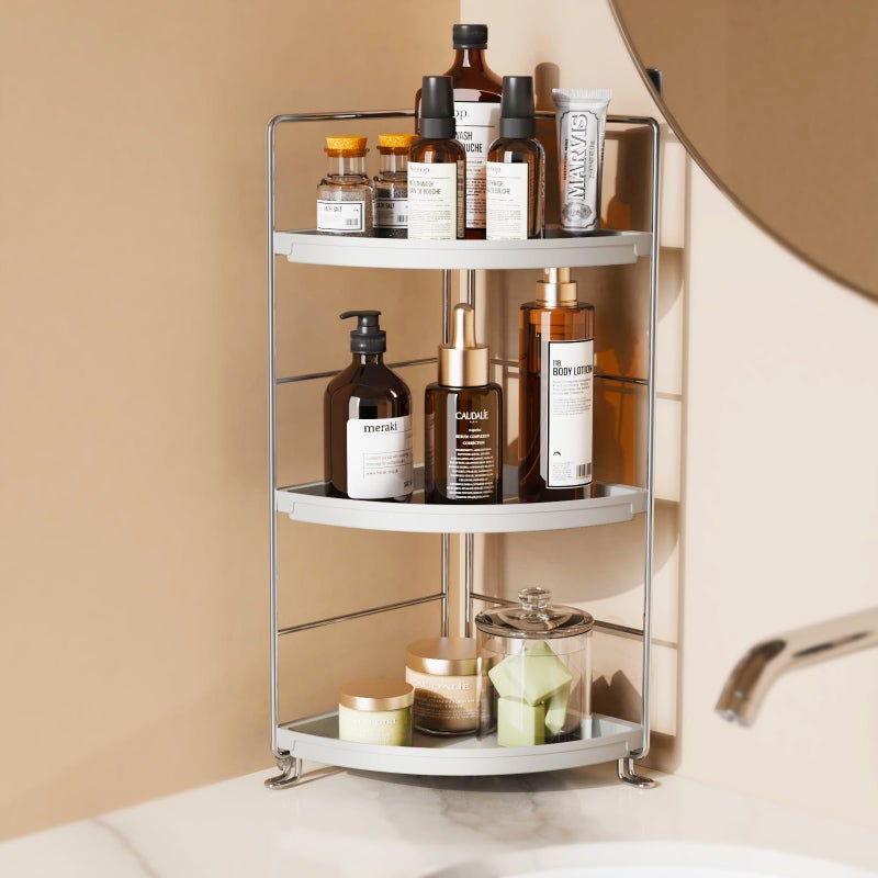 JANUS LiANG 3Tier Bathroom Counter Organizer Plastic Bathroom Organizer ToolLess Installation Makeup Vanity Tray Bathroom Organizer Countertop Skincare Perfume Organizers Silver