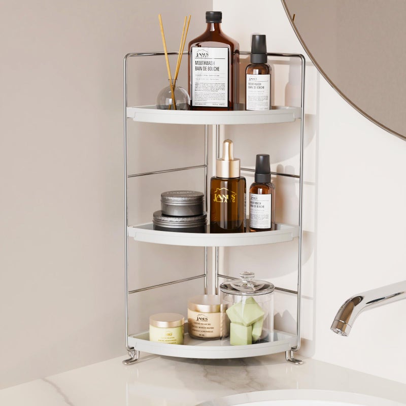 JANUS LiANG 3Tier Bathroom Counter Organizer Plastic Bathroom Organizer ToolLess Installation Makeup Vanity Tray Bathroom Organizer Countertop Skincare Perfume Organizers Chrome