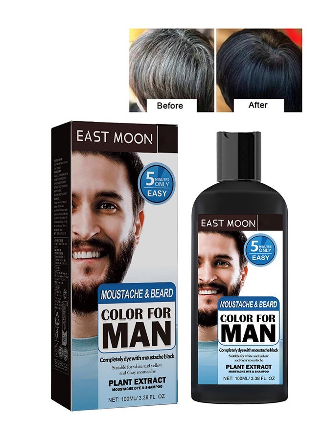 East Moon Moustache & Beard Color For Man - Black Beard Dye for Men, Instant Coloring, Darkening Sideburns, Mustache, and Facial Hair Grooming  - Image 1