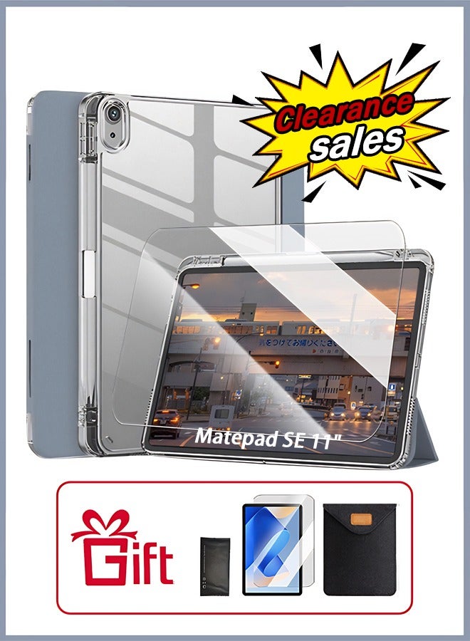 Case For Huawei Matepad SE 11 Inch With Pen Slot, Protective Case Tri-Fold Tpu Transparent, Tablet Case Tri-Fold Stand/Smart Wake-Up/ Free Aed 23 Anti-Glare Protective Film- Purple - Image 1