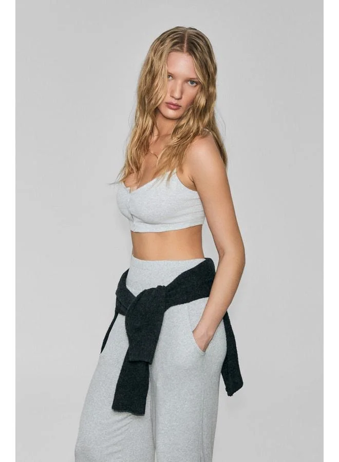 Urban Beat ZERRA Women's Soft and Stretchy Fabric Printed Detail Strappy Button Closure Grey Melange Sports Bra.