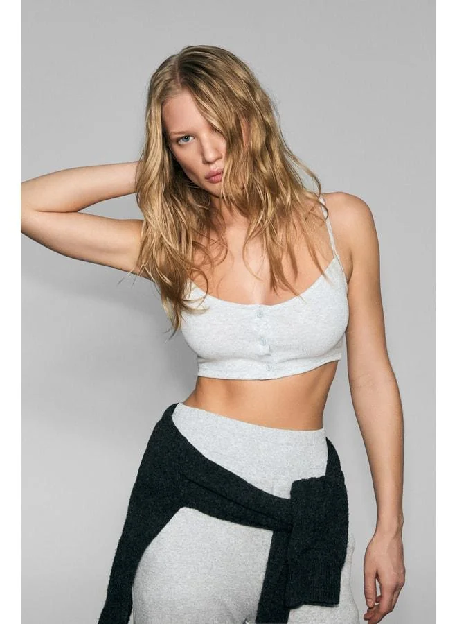 Urban Beat ZERRA Women's Soft and Stretchy Fabric Printed Detail Strappy Button Closure Grey Melange Sports Bra.