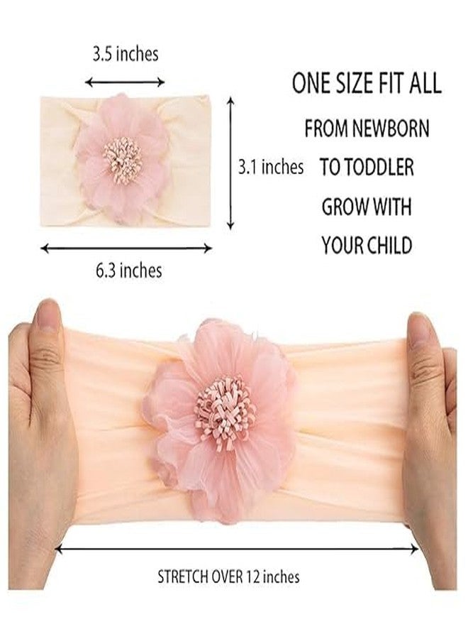ECLATE ACCESSORIES Baby Girls Top Flower Headwrap Stretchy Silky Headbands Set 4 Pcs for Infant Toddlers (Chiffon Flower 4pcs) - Image 4