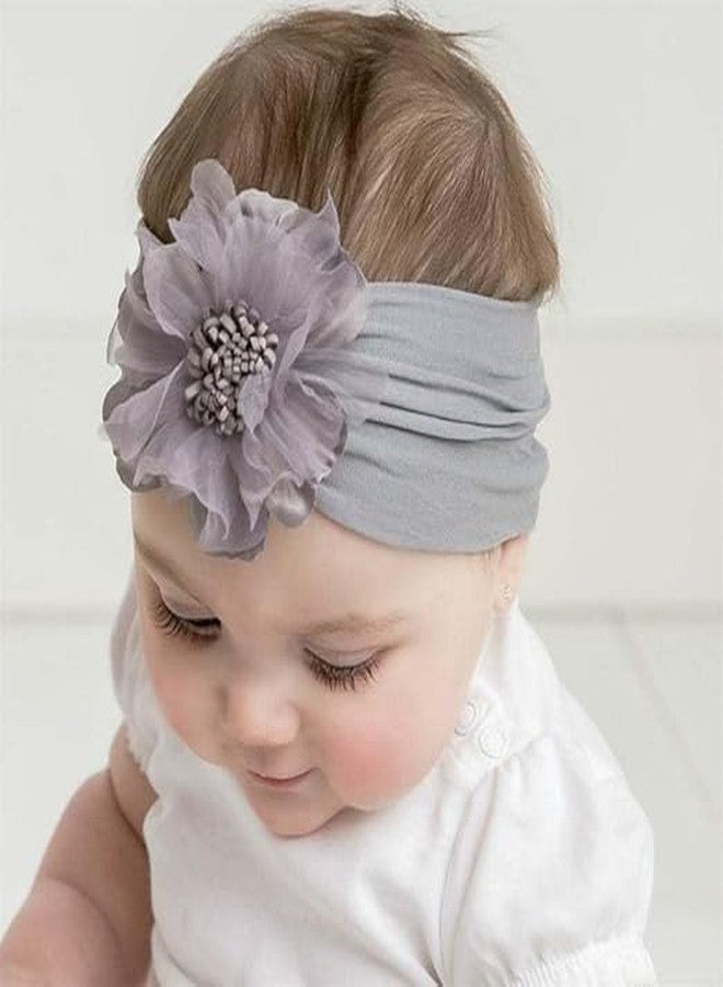 ECLATE ACCESSORIES Baby Girls Top Flower Headwrap Stretchy Silky Headbands Set 4 Pcs for Infant Toddlers (Chiffon Flower 4pcs) - Image 5
