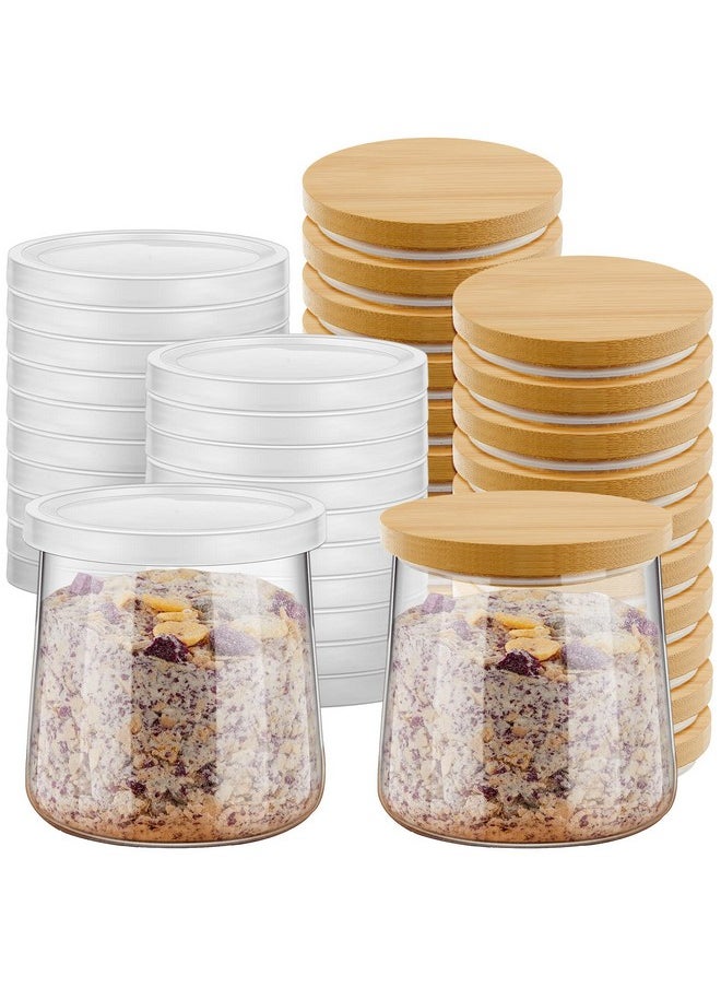 Tessco 40 Pcs Yogurt Jar Lids Set 20 Bamboo Lids with Silicone Sealing Rings 20 Pcs Plastic Yogurt Container Lids Clear Food Storage Replacement Lids Covers Compatible with Oui Yogurt Jars