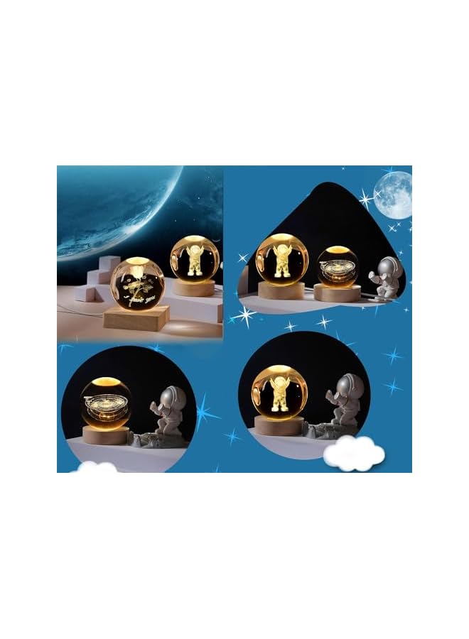 3D Astronaut Crystal Ball Night Light With Wooden Base - LED Galaxy Planet Fantasy Decoration Gift for Kids' Birthday (Astronauts) - Image 5