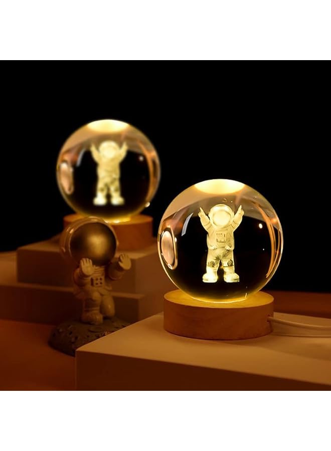 3D Astronaut Crystal Ball Night Light With Wooden Base - LED Galaxy Planet Fantasy Decoration Gift for Kids' Birthday (Astronauts) - Image 4