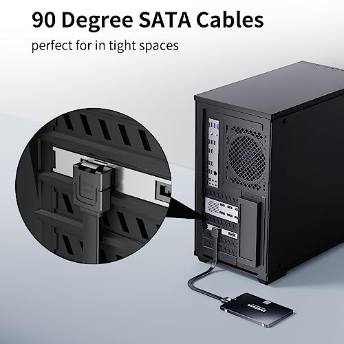 BolAAzuL SATA Cable III Right Angle & Straight, 2-Pack SATA Data Cables 90 Degree + SATA 3 Cable Straight to Straight, 6Gbps Tangle-Free SATA Cable 7pin Black with Locking Latch for Hard Drive SSD - Image 2