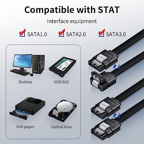 BolAAzuL SATA Cable III Right Angle & Straight, 2-Pack SATA Data Cables 90 Degree + SATA 3 Cable Straight to Straight, 6Gbps Tangle-Free SATA Cable 7pin Black with Locking Latch for Hard Drive SSD - Image 5