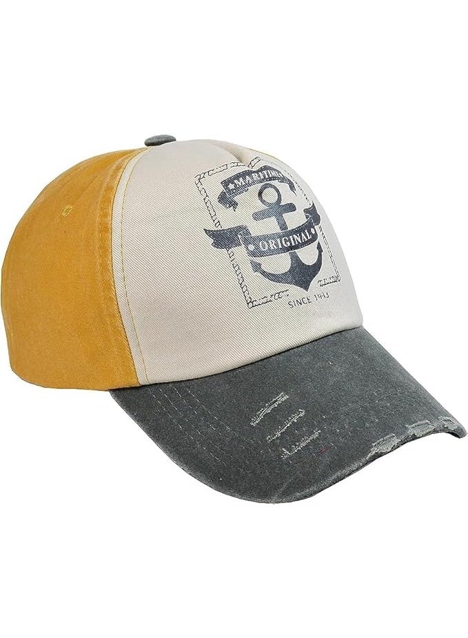 Sun Hat | Vintage Washed Cotton Cap with Nautical Anchor Design – 100% Cotton Headwear for Men & Women | Classic & Trendy Summer Fashion Accessory