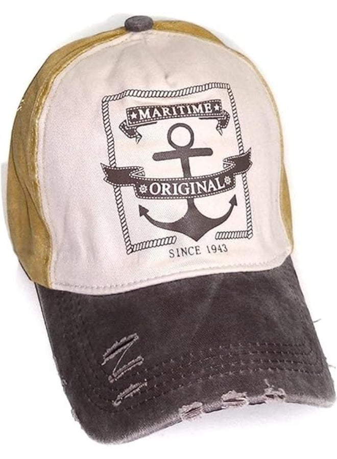 Sun Hat | Vintage Washed Cotton Cap with Nautical Anchor Design – 100% Cotton Headwear for Men & Women | Classic & Trendy Summer Fashion Accessory