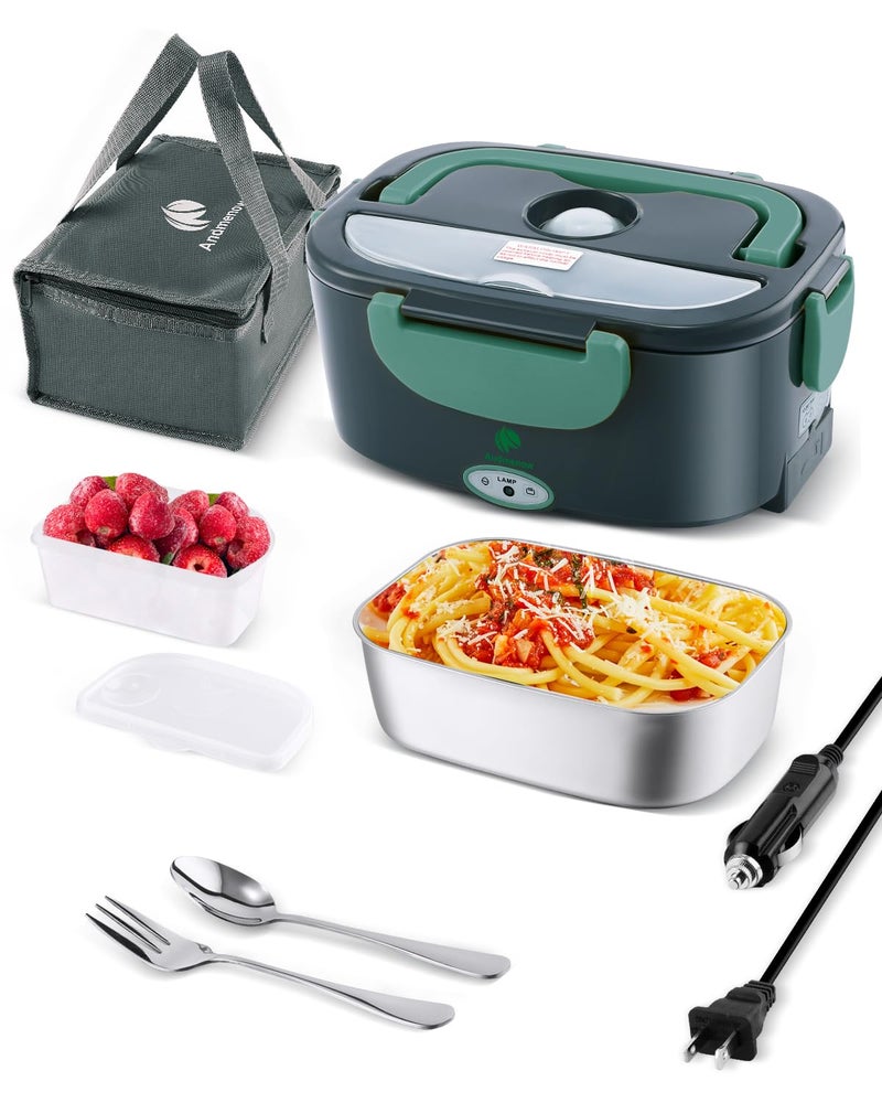 Andmenow Electric Lunch Box for Adults, Electric Lunch Box Food Heater, Portable Food Heater for Travel/Home/Office,12V/24V/110V Heated Lunch Box,Loncheras para Hombres de Trabajo,GreyGreen - Image 1