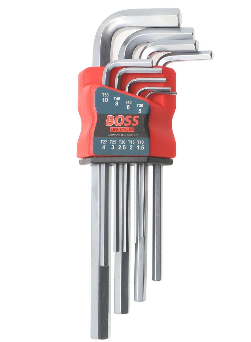 بوس_لايف_ستايل مفتاح سداسي، مجموعة مفاتيح ألين سداسية، مجموعة مفاتيح سداسية - 9 قطع مع حامل، مفتاح L مع 9 قطع ذراع طويل طرف مسطح (1.5 مم - 10 مم)، عبوة واحدة تتضمن 9 قطع مع حامل - Image 1