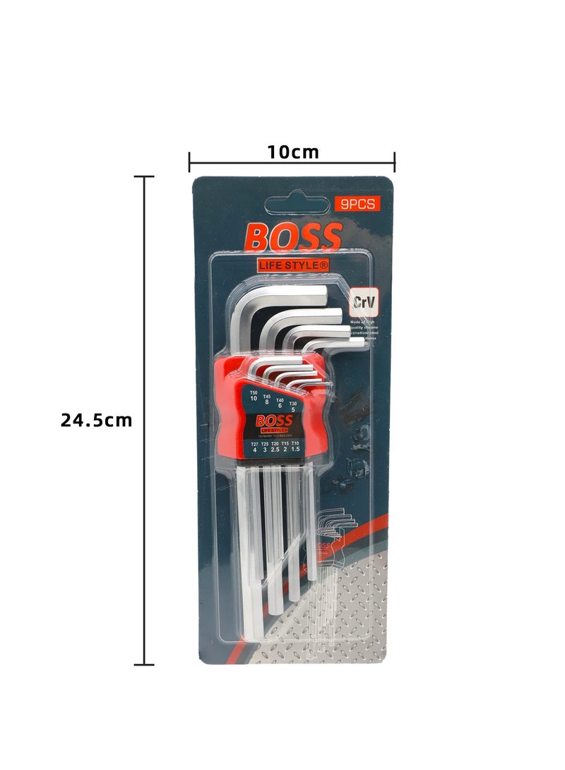 بوس_لايف_ستايل مفتاح سداسي، مجموعة مفاتيح ألين سداسية، مجموعة مفاتيح سداسية - 9 قطع مع حامل، مفتاح L مع 9 قطع ذراع طويل طرف مسطح (1.5 مم - 10 مم)، عبوة واحدة تتضمن 9 قطع مع حامل - Image 2