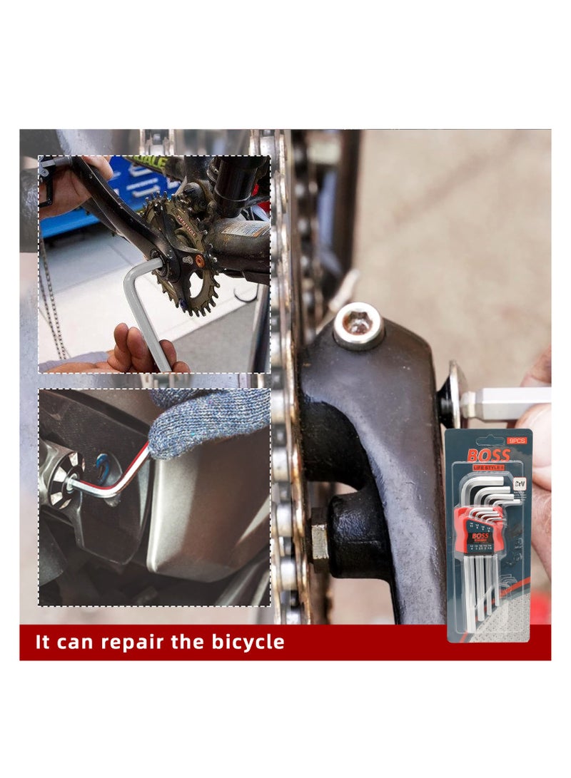 بوس_لايف_ستايل مفتاح سداسي، مجموعة مفاتيح ألين سداسية، مجموعة مفاتيح سداسية - 9 قطع مع حامل، مفتاح L مع 9 قطع ذراع طويل طرف مسطح (1.5 مم - 10 مم)، عبوة واحدة تتضمن 9 قطع مع حامل - Image 3