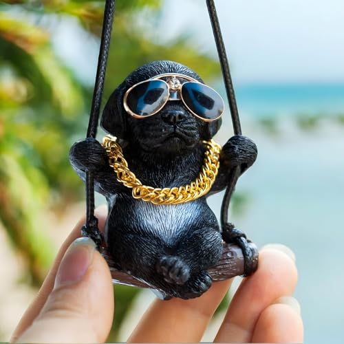 Rewop Cute Dog Car Hanging Accessories Swinging Dog Rear View Mirror Car Accessories for Car, Labrador Car Hanging Ornament Car Pendant Cute Car Accessories Gift Items for Men,Women,Couples (Black) - Image 2