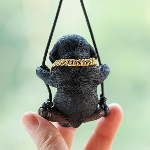 Rewop Cute Dog Car Hanging Accessories Swinging Dog Rear View Mirror Car Accessories for Car, Labrador Car Hanging Ornament Car Pendant Cute Car Accessories Gift Items for Men,Women,Couples (Black) - Image 4