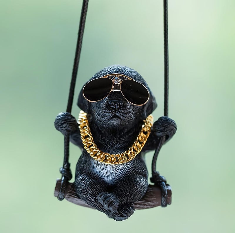 Rewop Cute Dog Car Hanging Accessories Swinging Dog Rear View Mirror Car Accessories for Car, Labrador Car Hanging Ornament Car Pendant Cute Car Accessories Gift Items for Men,Women,Couples (Black) - Image 1
