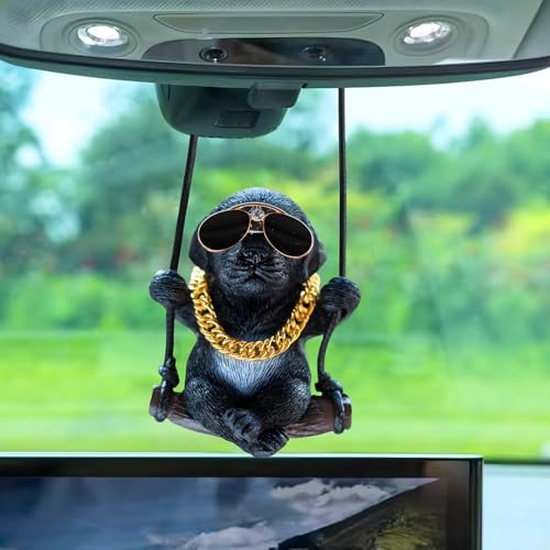 Rewop Cute Dog Car Hanging Accessories Swinging Dog Rear View Mirror Car Accessories for Car, Labrador Car Hanging Ornament Car Pendant Cute Car Accessories Gift Items for Men,Women,Couples (Black) - Image 5