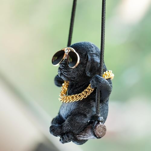 Rewop Cute Dog Car Hanging Accessories Swinging Dog Rear View Mirror Car Accessories for Car, Labrador Car Hanging Ornament Car Pendant Cute Car Accessories Gift Items for Men,Women,Couples (Black) - Image 3