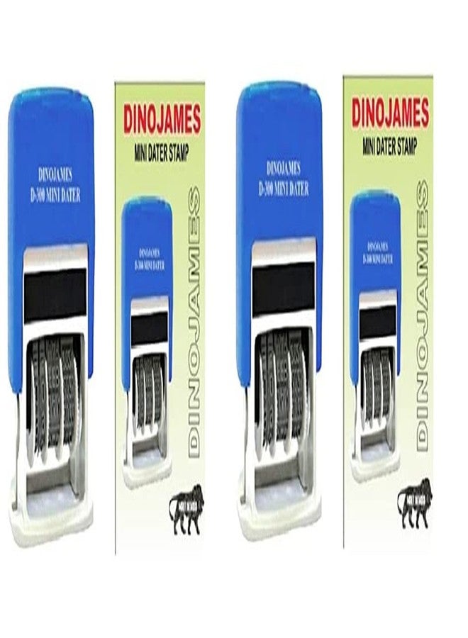 Dinojames Self Inking Mini Dater Stamp DD MM YYYY (Ink Colour -Blue) Pack of - (2) - Image 1