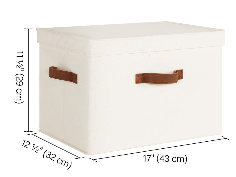 StorageWorks Fabric Storage Bins with Lid, Decorative Storage Boxes for Shelves, Stackable Closet Organizer Basket with Handles, Jumbo, Ivory White, 2-Pack - Image 2