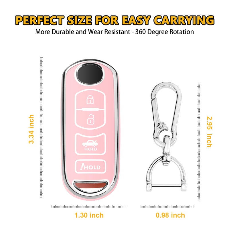 FT FUNTOR for Mazda Key Cover,4 Buttons TPU Key Cover with Silver Edge,Compatible with Mazda 3 6 8 CX-3 CX-5 CX-7 CX-9 atenza Miata MX-5 with Keychain (B-Pink) - Image 5