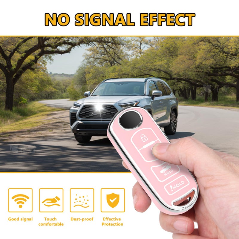 FT FUNTOR for Mazda Key Cover,4 Buttons TPU Key Cover with Silver Edge,Compatible with Mazda 3 6 8 CX-3 CX-5 CX-7 CX-9 atenza Miata MX-5 with Keychain (B-Pink) - Image 3