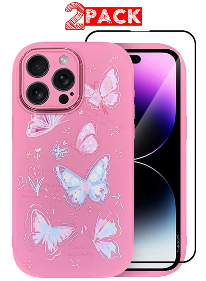 MARGOUN 2 Pack For iPhone 15 Pro Max Case Cover And Screen Protector Cartoon Case Unique Design For Women Girls With Camera Lens Protection P05 Pink5 - Image 1