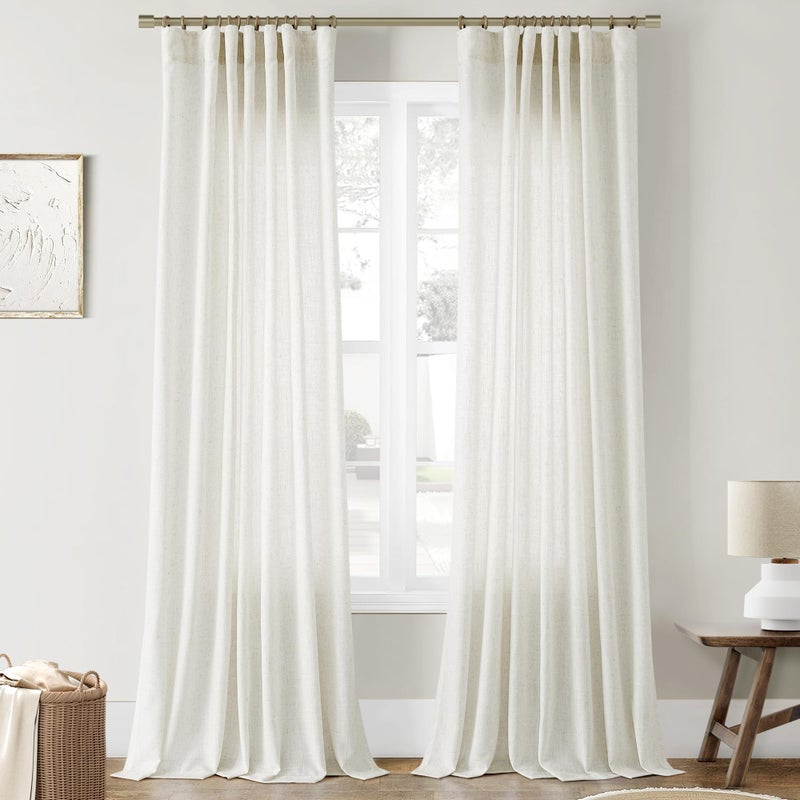 Joywell Natural Linen Cream Sheer Curtains 84 Inches Long for Living Room Bedroom Hook Belt Back Tab Pinch Pleated Light Filtering Ivory White Neutral Boho Modern Farmhouse Linen Drapes 2 Panels - Image 1