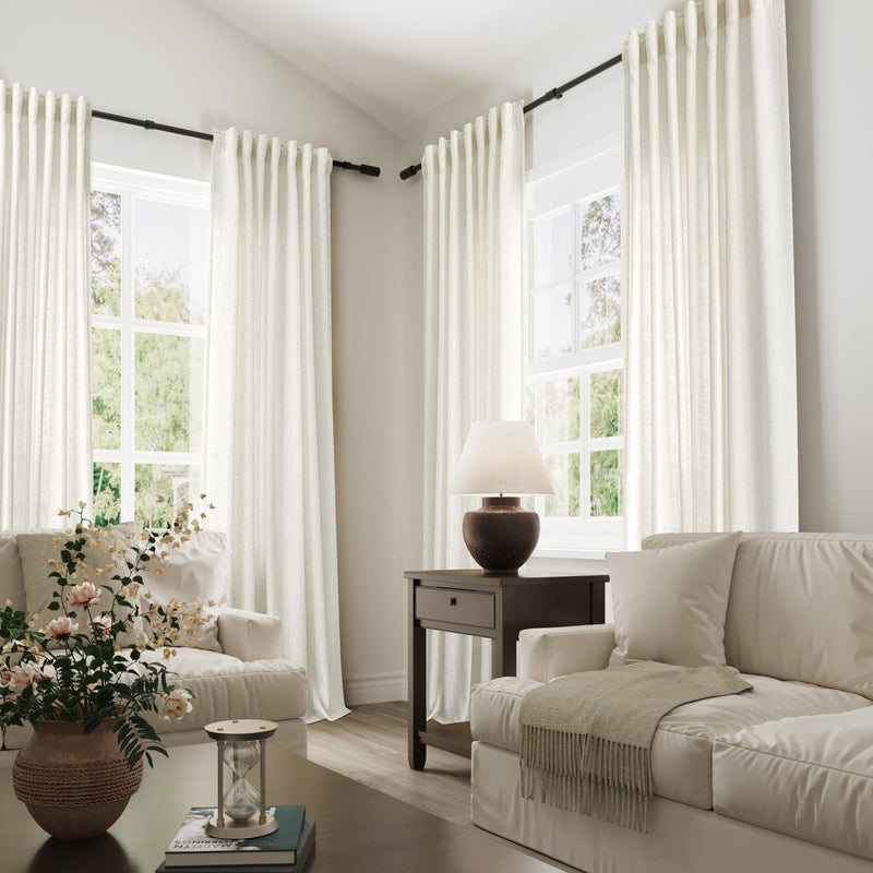 Joywell Natural Linen Cream Sheer Curtains 84 Inches Long for Living Room Bedroom Hook Belt Back Tab Pinch Pleated Light Filtering Ivory White Neutral Boho Modern Farmhouse Linen Drapes 2 Panels - Image 2
