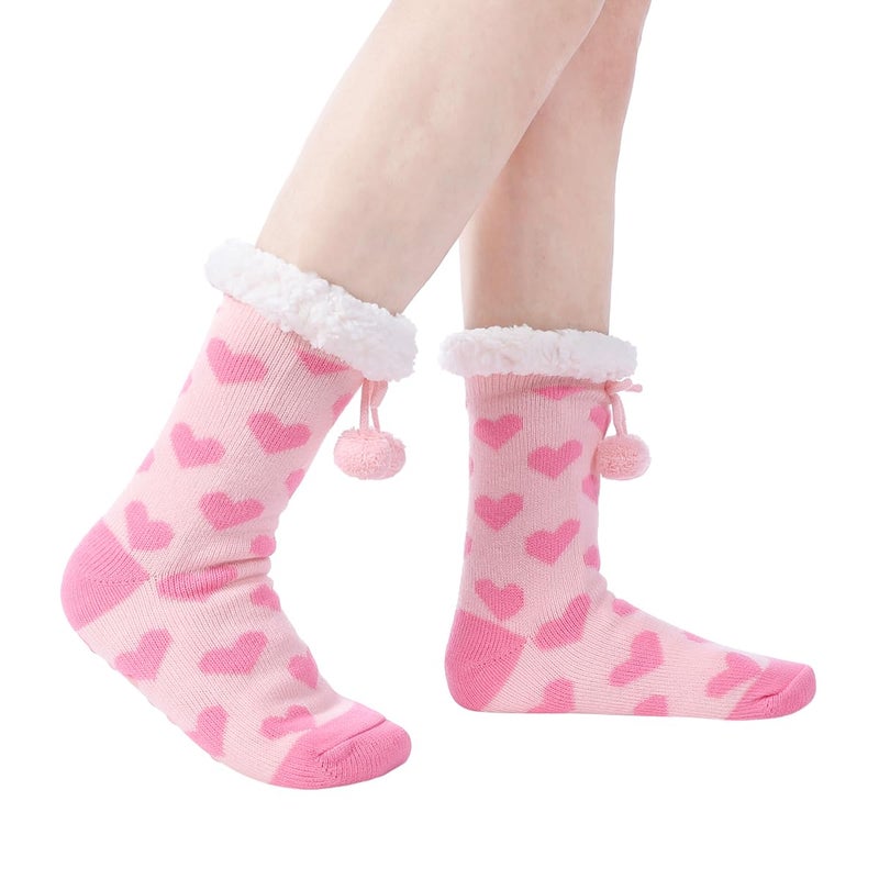 Chassic Womens Cozy Slipper Socks, Soft Warm Fuzzy Non Slip Socks, Cute Heart Socks for Valentineâ€™s Day & Galentineâ€™s Day Gifts for Her - Image 2